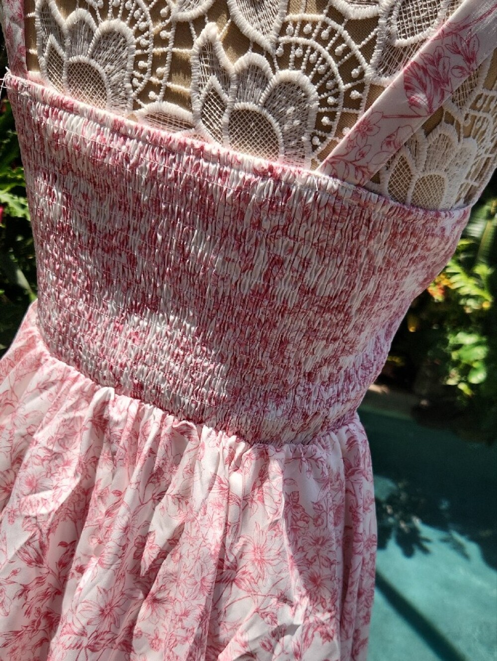 Women's Pink Floral Mini Dress with Delicate Straps - Picture 5 of 7